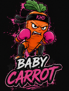 Clean Baby Carrot mascot artwork wearing boxing gloves and a KHD headband